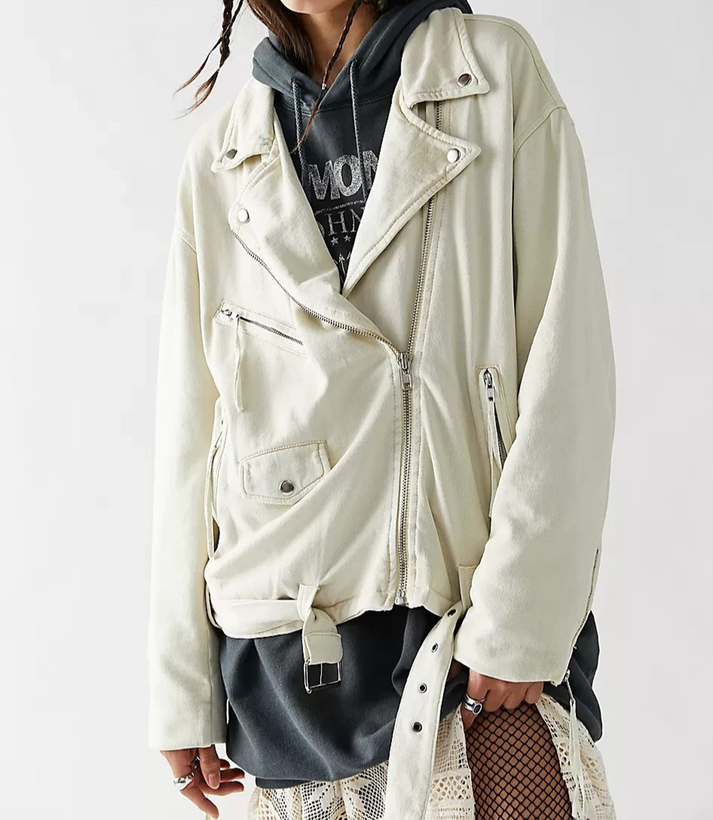 Free People Rebel Rebel knit Moto Jacket in vanilla creme size Large